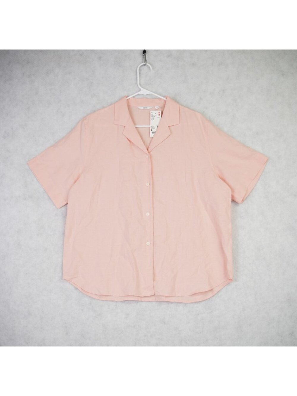 Uniqlo Mens Linen Blend Open Collar Short Sleeve Shirt Sz Large Pink Casual NWT